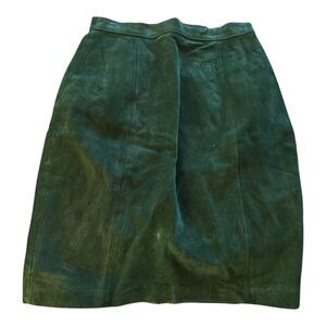 90s Y2K vintage teal green suede leather pencil skirt 5 lined boho Western